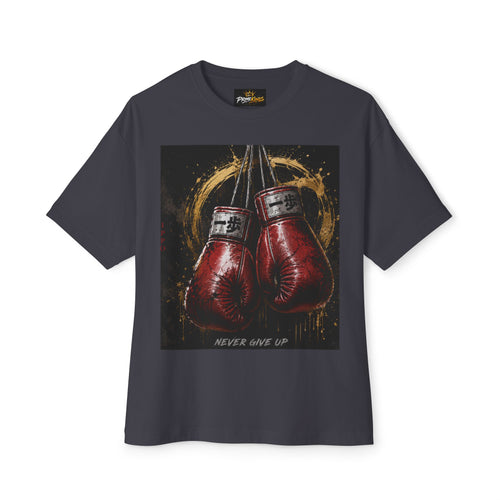 Boxy Tee — Boxing Gloves “Never Give Up” Graphic